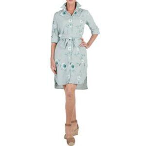 New Guillaume Green White Stripe Floral Belted Shirt Dress Size Small bin 1D